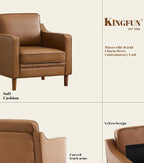 Kingfun Accent Chair Set of 2, Living Room Chairs, Faux Leather Reading Armchair, Mid Century with Solid Wood Foot, Upholstered Modern Decor for Bedroom, Apartment, Brown