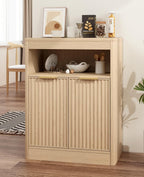 Fluted Buffet Cabinet with Storage, Small Coffee Bar Cabinet with Doors & Adjustable Shelves, Wood Storage Cabinet for Kitchen, Living Room, Entryway, Oak