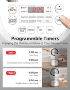 Toshiba Mini Rice Cooker, 3 Cups Uncooked Small Rice Cooker, Steamer & Warmer, With Fuzzy Logic And One-Touch Cooking, 24 Hour Delay Timer And Auto Keep Warm Feature, White