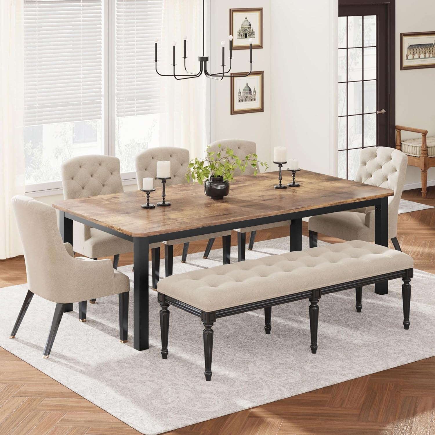 GarveeHome Industrial Dining Table for 6-8 People, 78.7 in Long Kitchen Table with Sturdy Metal Frame & Rustic Brown Finish - Seats 6 Rectangular Counter for Dinner, Easy to Install(Only Table)