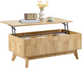 BERRYMERRY Lift Top Coffee Table with Hidden Storage, Farmhouse Fluted Coffee Table with Wave Profile, Rising Top Rectangular Center Table for Living Room (Natural Oak)