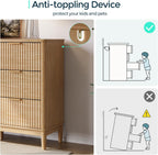 LINSY HOME Fluted Dresser for Bedroom with 9 Drawers, 58" Wide Mid Century Modern Dresser, Tall Boho Chest of Drawers, Large Wood Accent Storage Cabinet for Living Room, Curved Profile Design, Oak