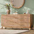 63'' Wide 9 Drawers Dresser for Bedroom,Modern Fluted Vertical Chest with Rounded Corners,Fluted Dresser for Living Room,Hallway, Natural Wood