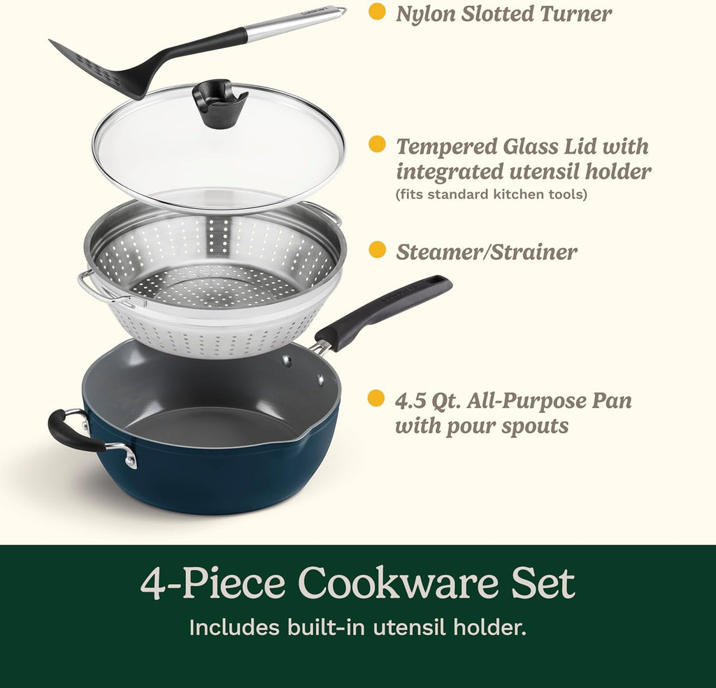 Cuisinart Preferred Pan 4-Pc Set - Crème de la Creme (4.5 Qt. Multi-Purpose Pan w/Cover, Steamer, Slotted Turner)