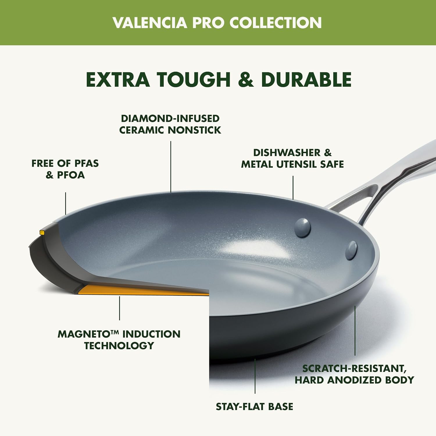 GreenPan Valencia Pro Ceramic Nonstick 16 Piece Cookware Set, Hard Anodized PFAS-Free Pots & Pans, Induction Ready, Compatible on All Cooktops, Dishwasher Safe, Oven Safe to 600F, Gray