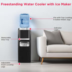 Frigidaire 3-in-1 Ice & Water Machine – Hot or Cold Top-Load Water Cooler Dispenser for 5 Gal Bottle – Built-in Bullet Ice Maker – Compact, Black