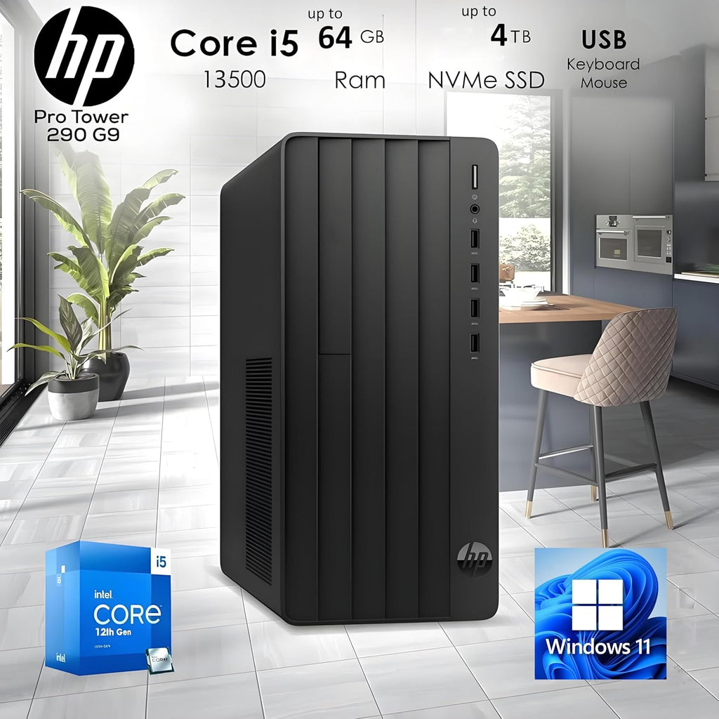 HP Desktop Computers Tower PC for Home and Business  Intel 14-Core i5-13500  32GB DDR4 RAM  1TB PCIe SSD  UHD Graphics 770  WiFi 6  Bluetooth 5.3  RJ-45  HDMI  VGA  Keyboard and Mouse  Windows 11