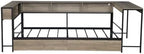 Bellemave Twin Corner Bed Frame with Desk and Storage, Twin Size Captains Bed with Charging Station and LED Light, Wood Daybeds with L-Shaped Bookcase and 2 Drawers, Grey