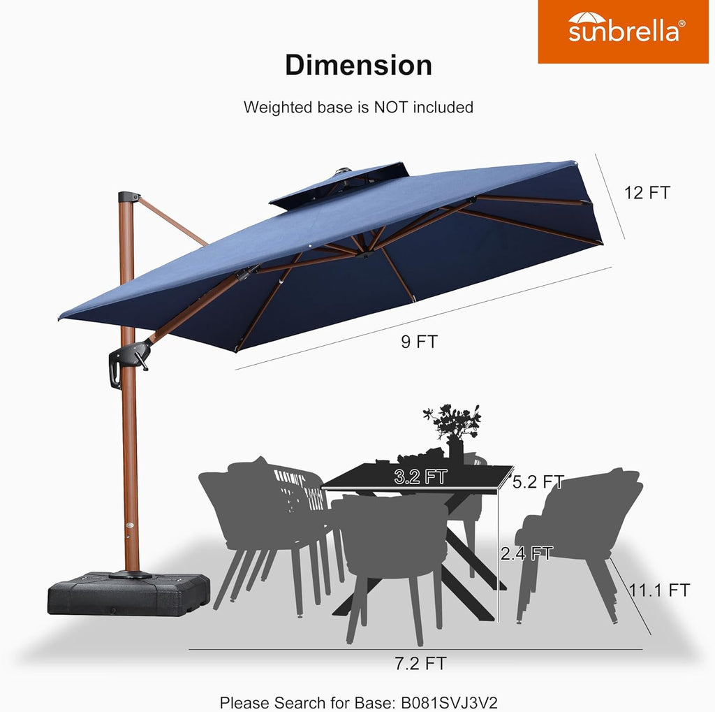 PURPLE LEAF Umbrella 9' X 12' Double Top Deluxe Rectangle Patio Umbrellas Offset Hanging Umbrellas Cantilever Umbrella  Spectrum Indigo