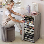WOPITUES Storage Drawer Cart, Mobile Storage Cabinet, Makeup Storage with 10 Large Clear Drawers, Utility Wooden Rolling Cart on Wheels, for Cosmetic, Art Craft, Office Supplies, Toy, Grey
