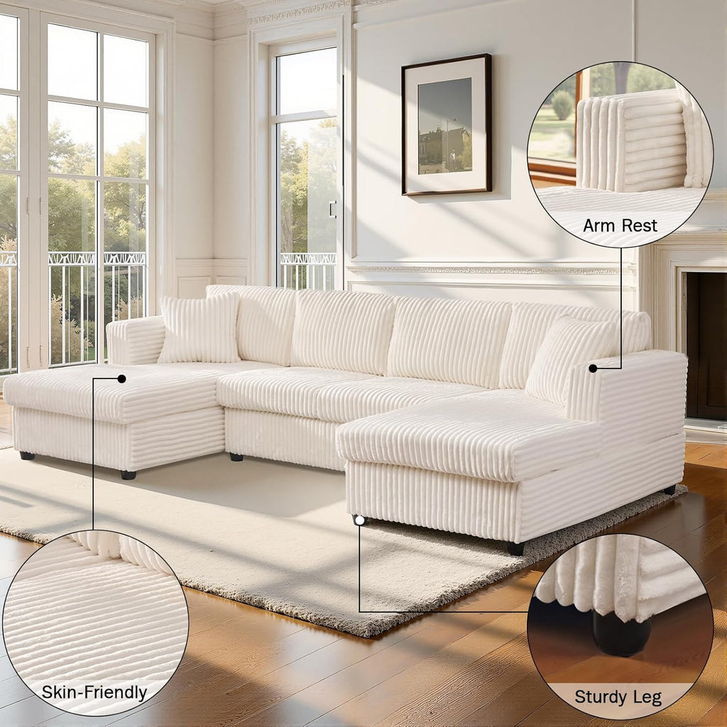 123" U-Shaped Modular sectional Sofa, Two L-Shape Chaise with 2 Cloud Couch sectional with Two Pillows, couches for Living Room (Beige)