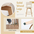 Swivel Counter Height Barstools, 26" Natural Wood Bar Stools Set of 2, Kitchen Counter Stools with Wooden Legs, Linen Fabric Island Chairs for Kitchen Island and Home Pub, Beige + Natural Finish