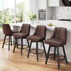 Counter Height Swivel Bar Stool, 24" Upholstered PU Leather Barstools Set of 4, Counter Stool Chair with Back & Solid Wood Legs for Kitchen Island Dining Room (Brown)