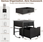 Mini Fridge Stand Cabinet Table Station With Storage Drawers For Dorm Refrigerator To Sit On, Heavy Duty Small Cart With Wheels, Black Office Beverage Shelf and Power Outlet, Sturdy Bedroom Nightstand
