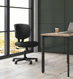 HON Volt Armless Office Chairs with Wheels, Ergonomic Adjustable Center-Tilt Recline, Fabric Back and Seat, Swivel Desk Chair, Black