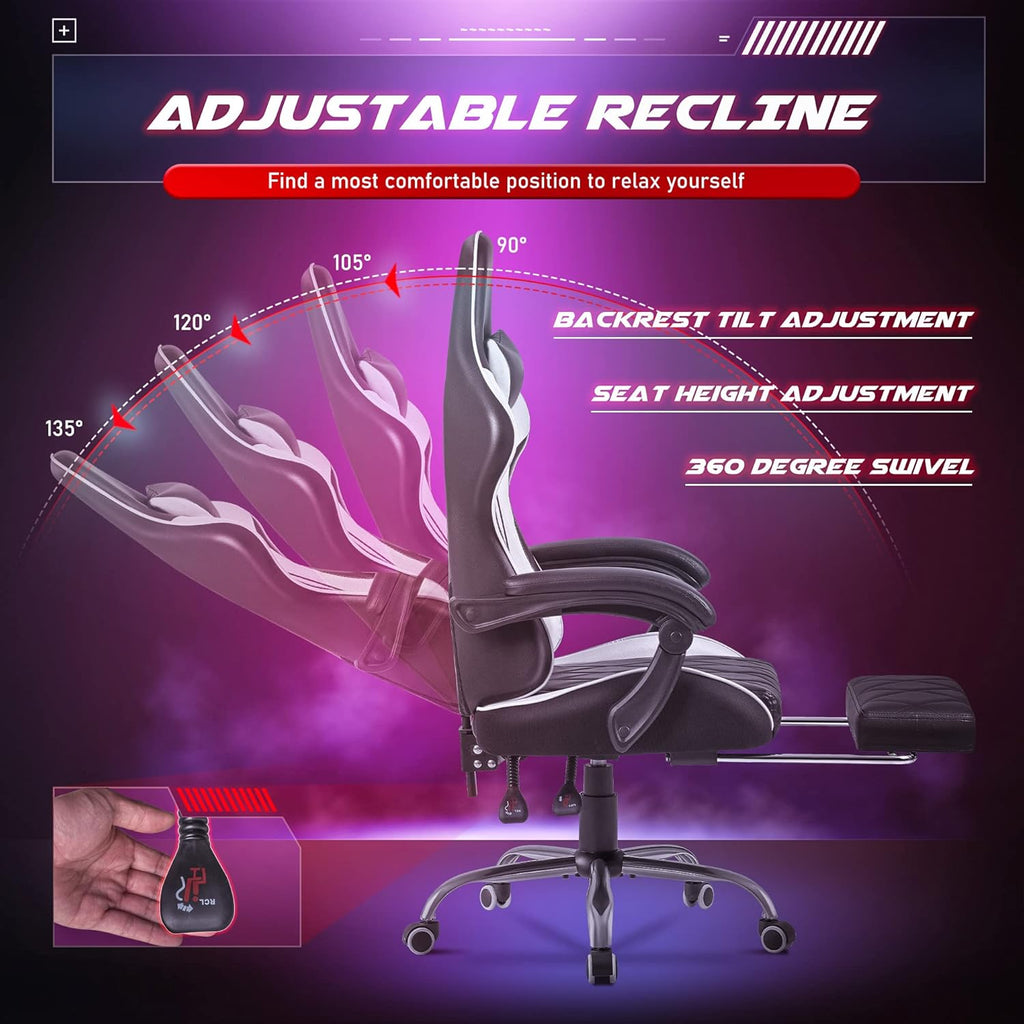 Homall Gaming Chair, Computer Chair with Footrest and Massage Lumbar Support, Ergonomic High Back Video Game Chair with Swivel Seat and Headrest (White)