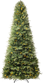 Naomi Home Traditional 7.5ft Prelit Artificial Christmas Tree with 1746 Branch Tips, 550 Warm Lights and Metal Stand, 52" Wide Realistic Fir Christmas Tree with Lights