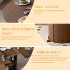 Dining Table for 4-6,59“Extendable Round Dining Room Kitchen Table with Storage,Round Table for Living Room,Fluted Wood Table with Slide Door,Expandable Oval Dinner Furniture with Pedestal Base,Walnut
