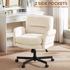 Bestier Criss Cross Chair with Flip-Up Armrests, Swivel Makeup Vanity Chair with Wheels & Side Pockets, Cross Legged Office Chair for Home Office, Bedroom, Beige Velvet