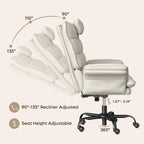 Bestier Cross Legged Office Chair Criss Cross Chair with Adjustable Arms 135° Reclining PU Leather Executive Chair with Wheels Big and Tall Computer Desk Chair for Home Office Beige