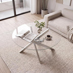 Giantex Round Glass Coffee Table, 31.5" Modern Center Table with Tempered Glass Top & Geometric Metal Frame, Clear Accent Cocktail Table, Small Coffee Table for Living Room, Small Spaces (Silver)