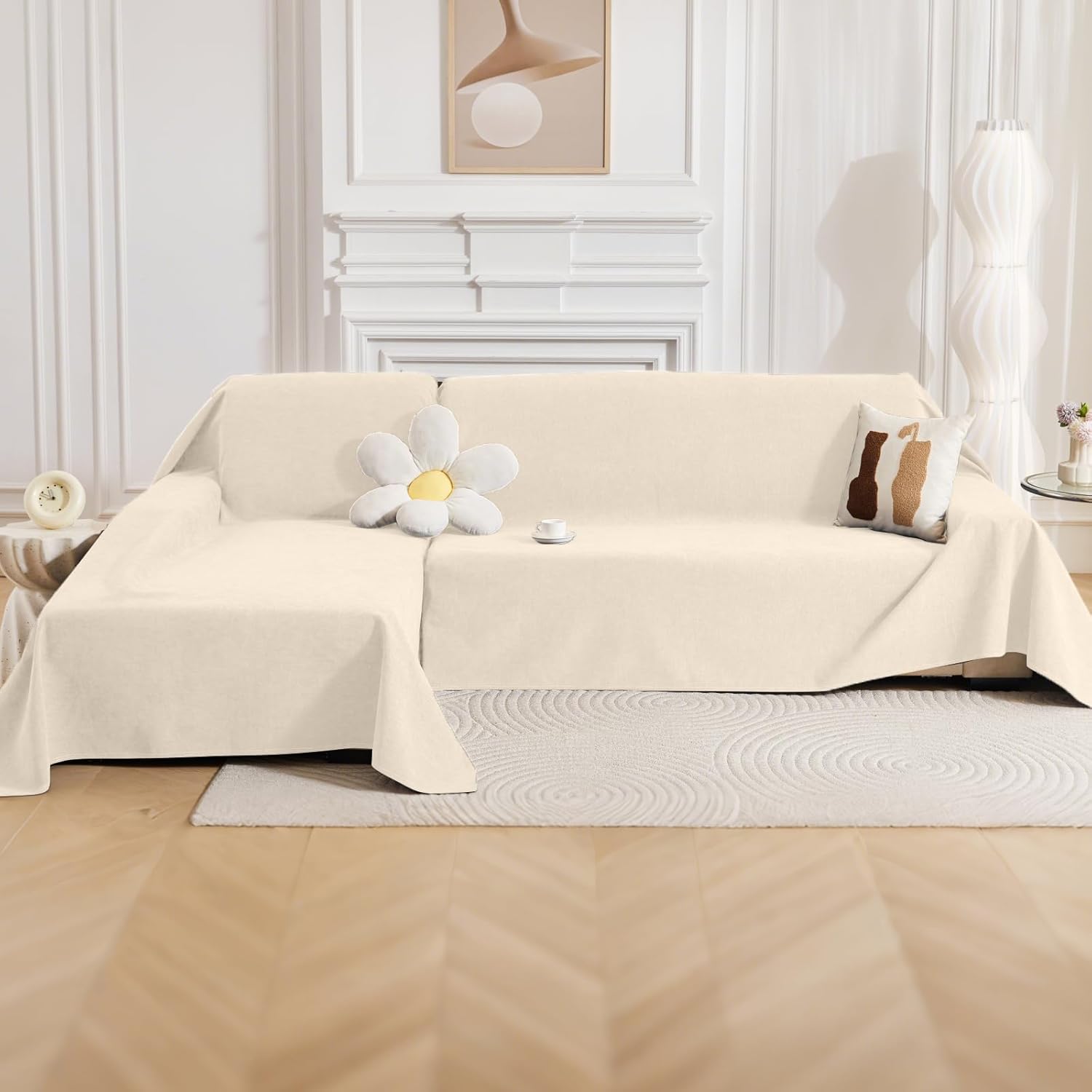 Deep Dream Sectional Couch Covers, 2 Pieces 100% Waterproof L Shaped Sofa Cover, Non Slip Couch Cover for Dogs Cats Washable, Pet Friendly Sofa Slipcovers Furniture Protector (X-Large, Beige)