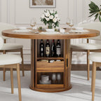 Garvee 47 Inch Round Dining Table for 4, Kitchen Table with 2-Layer Storage Shelf and a Drawer, Farmhouse Circle Dinner Table for Dining Room, Kitchen, Living Room (Table Only), Walnut