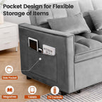 Convertible Sofa Bed, Pull Out Couch with Side Pockets, 3 in 1 Velvet Fabric Loveseat Sleeper Sofa Bed, Pull Out Couch with Adjustable Backrest for Living Room, Bedroom, Apartment, Deep Gray