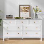 CARPETNAL White Dresser for Bedroom, 7 Drawer Dresser with Wide Drawers and Gold Metal Handles, 55" White and Gold Dressers TV Stand, Modern Dressers & Chests of Drawers for Hallyway, Entryway.