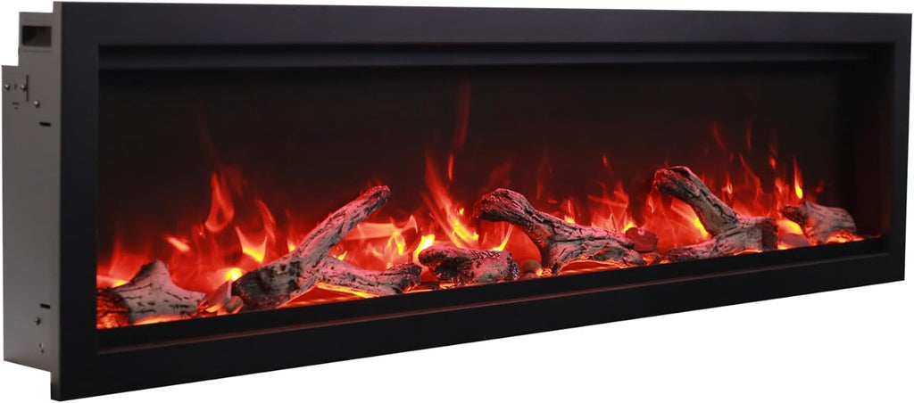 Amantii SYM-88-BESPOKE Symmetry Series Bespoke 88-Inch Built-in Electric Fireplace with Remote  Media  Black Steel Surround