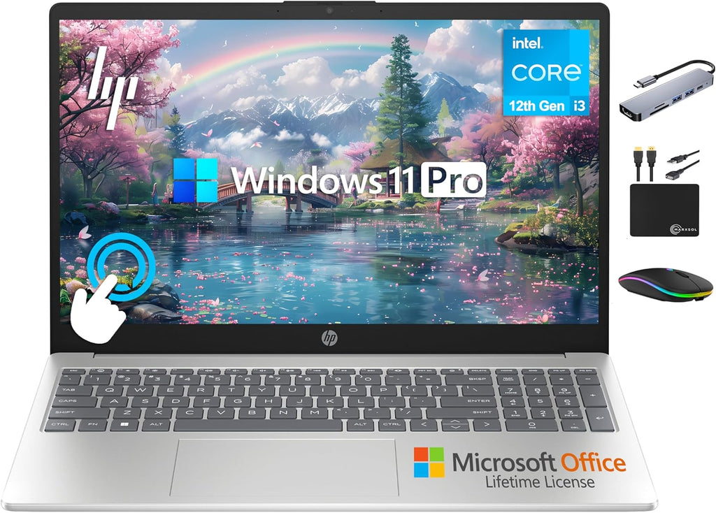 HP 2025 Business 15.6" HD Touch Laptop  6-Core Intel i3 Processor (Upto 4.4GHz)  16GB RAM  1TB Storage (512GB SSD+500GB Ext)  Long Battery  MarxsolAccessory  Lifetime Microsoft Office  Win 11 Pro