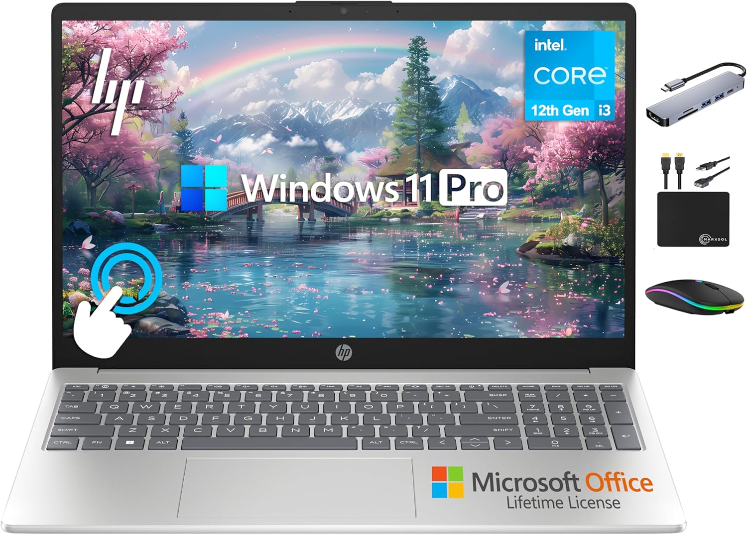 HP 2025 Business 15.6" HD Touch Laptop  6-Core Intel i3 Processor (Upto 4.4GHz)  16GB RAM  1TB Storage (512GB SSD+500GB Ext)  Long Battery  MarxsolAccessory  Lifetime Microsoft Office  Win 11 Pro