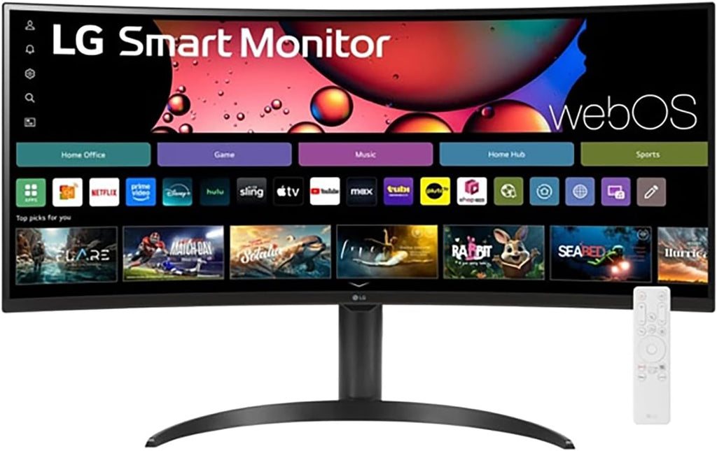 LG 34" Curved UltraWide WQHD(3440x1440) Smart Monitor with HDR10 99% sRGB  100Hz  Magic Remote  AirPlay 2 & Adjustable Stand  webOS