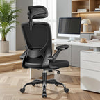 BESTFAIR Office Chair Ergonomic Desk Chair, Breathable Mesh Office Chairs with Adjustable Lumbar Support, Flip-Up Arms, Computer Desk Chair Comfy for Home Office, Black
