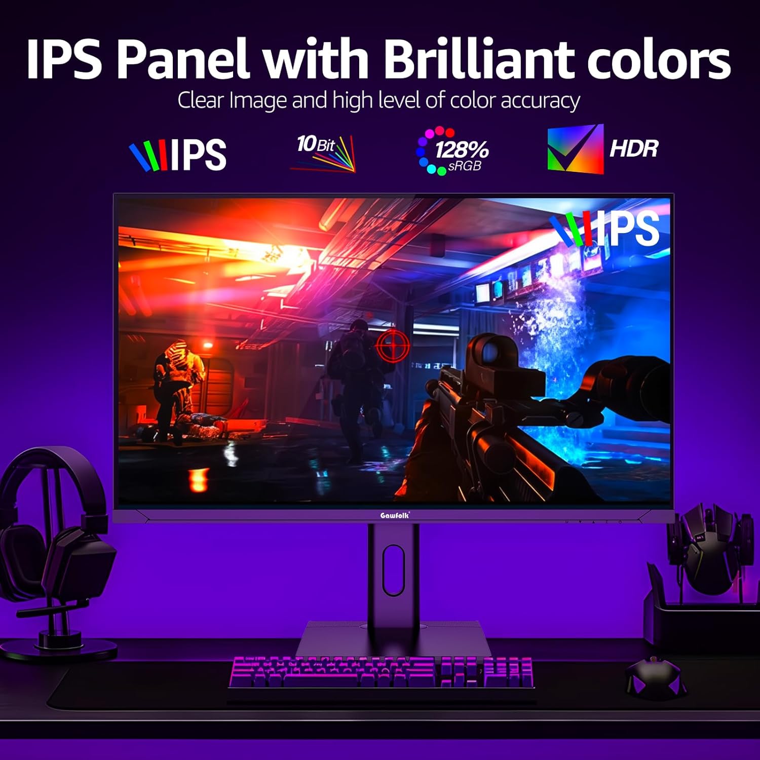 Gawfolk 27 Inch 4K Gaming Monitor IPS  UHD 3840 x 2160p 144Hz PC Computer Monitors IPS Screen for Home & Office  HDMI  DisplayPort  Wall Mount Compatible