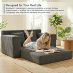 Boneless Couch Loveseat Sleeper, Convertible Sofa Bed Folding Couch Bed Foldable, 2 in 1 Boneless Chair Bed & Futon Sofa Bed, Small Pull Out Sofa with 4 Pillows for Living Room, Grey | No Assembly, Convertible, 2 in 1, Pull Out Handle, 4 Pillows