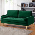 67" Modern Velvet Loveseat Sofa Couch, Mid-Century Tufted Upholstered Small Love Seat Couch with 2 Pillows & 4 Golden Legs, 2-Seats Couches for Compact Space, Living Room, Apartment (Emerald)