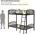 Metal Bunk Bed Twin Over Twin, Heavy Duty Industrial Bunkbeds for Teen with Bedside Caddy, Convertible Ladder & Flat Rungs, Space Saving Bunkbed Frame for Bedroom Dorm, No Box Spring Needed