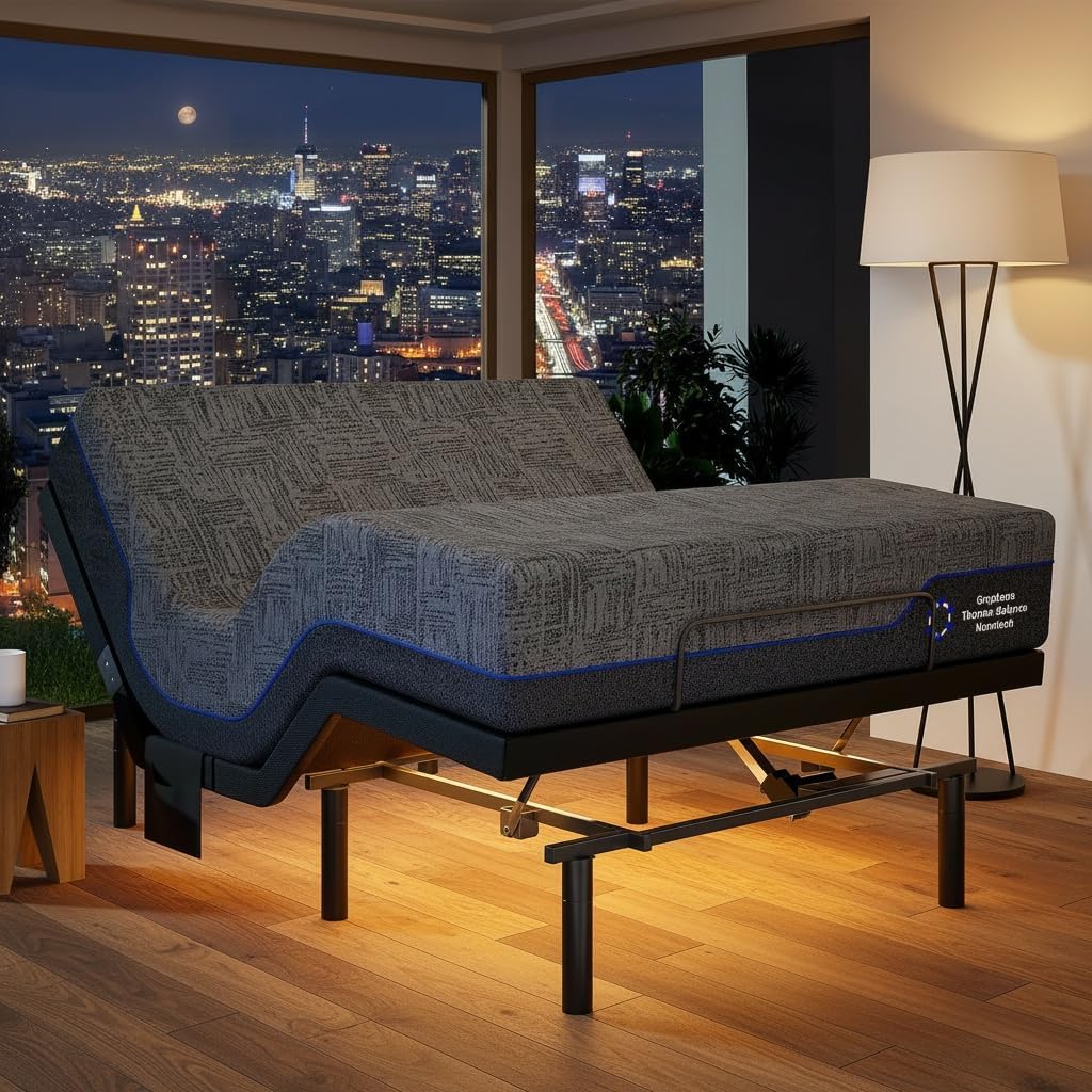 Marsail NS0 Twin XL Adjustable Base with Mattress Set,Dual Motor Frame + 14" Cooling Gel Memory Foam Mattress, Wireless Remote, CertiPUR-US Certified