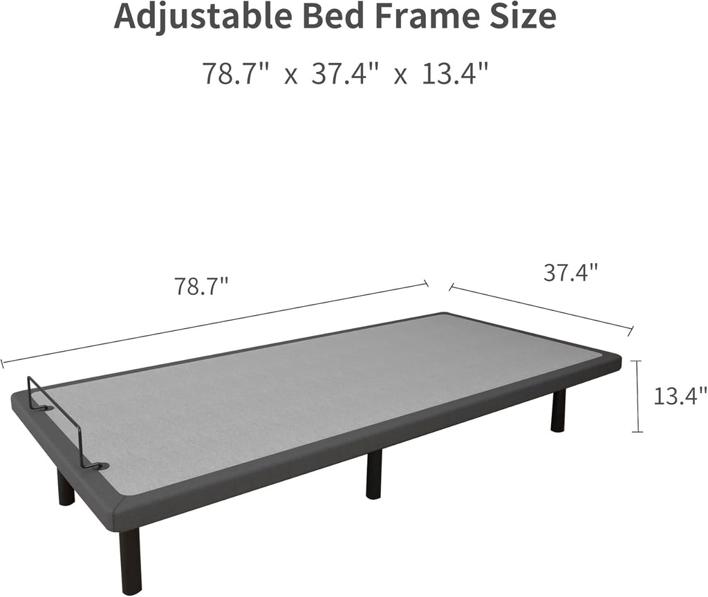 ESHINE Adjustable Bed Frame Smart Bed Twin XL - Upholstered Bed Base with Massage, Wireless Remote, Ergonomic Foot&Head Incline, Zero Gravity, Dual USB Ports, Under Bed Light, 3100 Series Grey