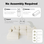 108" Plush Corduroy L Shaped Sectional Cloud Sofa Couch with Ottoman, Soft Deep Seat Modular Sectional Couches for Living Room,No Assembly. Beige