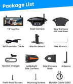 AUTO-VOX Wireless RV Backup Camera: Rear&Side View with 7.2” HD 1080P Triple-Split Screen Monitor  Dual Power USB/Car Charger  DVR Recording  Stable Signal Rear View Camera for Camper  Travel Trailer
