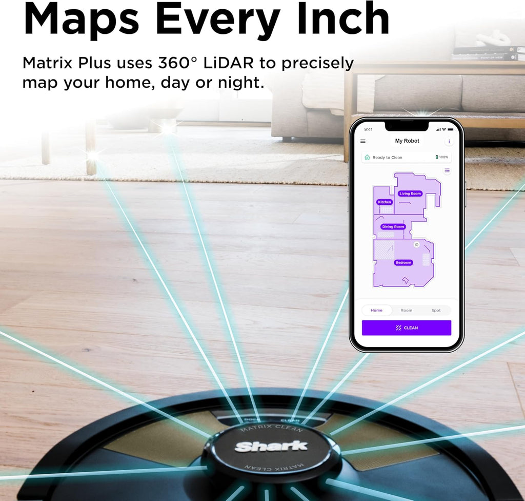 Shark Matrix Plus 2in1 Robot Vacuum & Mop with Sonic Mopping, Matrix Clean, Home Mapping, HEPA Bagless Self Empty Base, CleanEdge, for Pet Hair, WiFi, Compatible with Alexa, Black/Gold (AV2613WA)