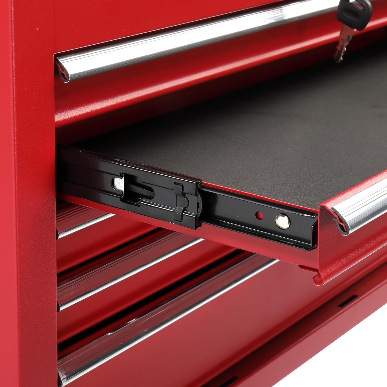 Winado 24" Metal Tool Box, Portable 5 Drawers Toolbox with Top Storage Tray, Carry Handle, Ball Bearing Runners, Lockable Tool Chest Cabinet for Garage, Warehouse, Repair Shop & Home, Red