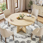 Garvee 47" Round Dining Table for 4-6 People - Circle Kitchen Dinner Table with Sturdy Pedestal Base, Space Saving Dinning Room Furniture for Living Room, Kitchen, Apartment, Natural