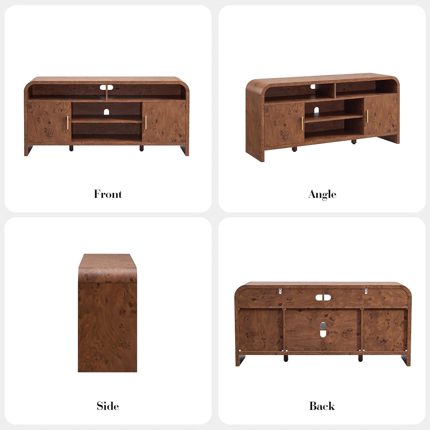 TV Stand for TVs Up to 65'' - Unique Curved Profile, FSC-Certified Wooden Board Entertainment Center with Adjustable Shelves and Storage Cabinet Modern Media Console for Living Room