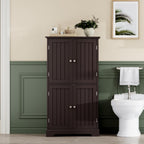 ChooChoo Bathroom Floor Cabinet, Modern Bathroom Storage Cabinet with 4 Doors and Adjustable Shelves, Freestanding Cupboard for Living Room, Espresso