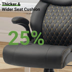 Office Chair, Big and Tall Executive Chairs with Lumbar Support for Back Pain, Breathable Desk Computer Chair with Adjustable Flip-up Armrests, Wide Cushion Swivel Home Office Chair Black PU