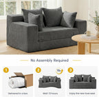 Boneless Couch Loveseat Sleeper, Convertible Sofa Bed Folding Couch Bed Foldable, 2 in 1 Boneless Chair Bed & Futon Sofa Bed, Small Pull Out Sofa with 4 Pillows for Living Room, Grey | No Assembly, Convertible, 2 in 1, Pull Out Handle, 4 Pillows