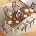 IDEALHOUSE 79" Dining Table for 6-8 People, Modern Rectangular Kitchen Table with Sturdy Metal Legs, Large Wood Farmhouse Dining Room Table for Home Office, Conference, White & Retro